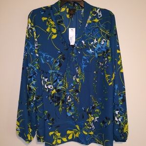 Worthington Teal Floral Blouse